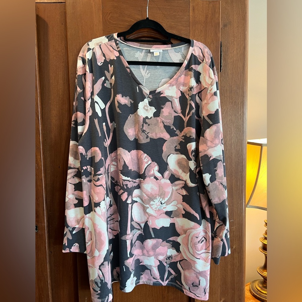 LuLaRoe Elizabeth Floral Long Sleeve Top in Pink and Black